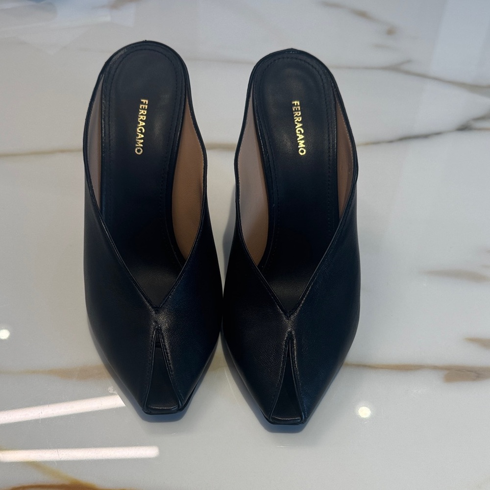 Salvatore Ferragamo Alicia Black Leather Mules